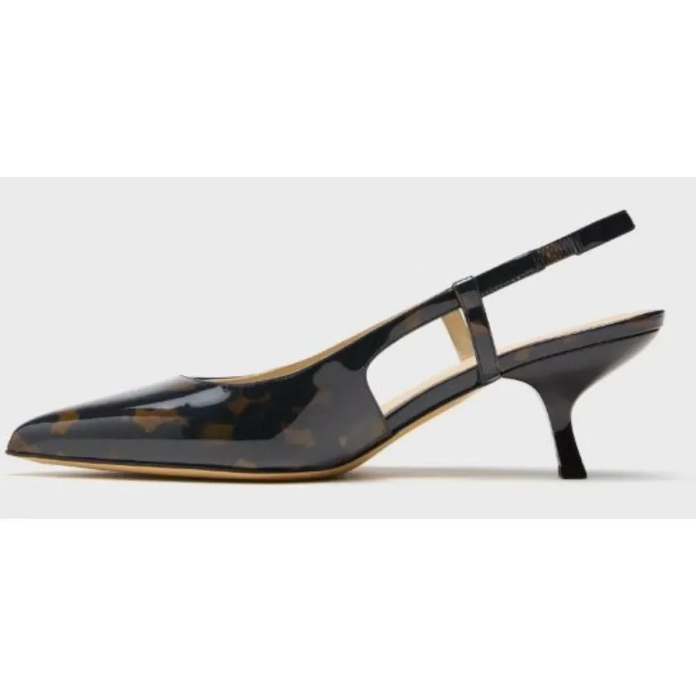 Theory Micro Slingback Pump Tortoiseshell Printed Leather Sandals 37 NIB 398